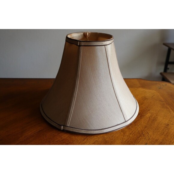 Vintage Tan Silky Fabric Lampshade 8.5" Tall Round Bell Shape 6 Panels - Picture 14 of 16